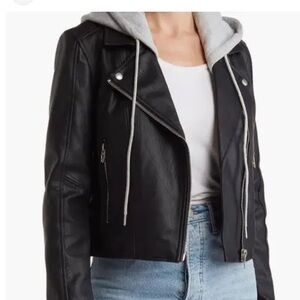 BLANK NYC Faux Hooded Crop Moto Jacket size xs